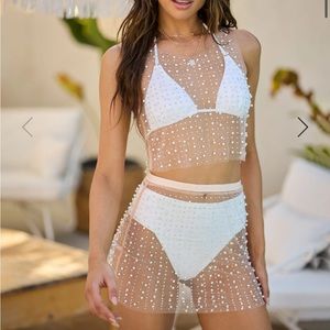 Beach Bunny pearl mesh top and skirt set, ‘glitzy girl’